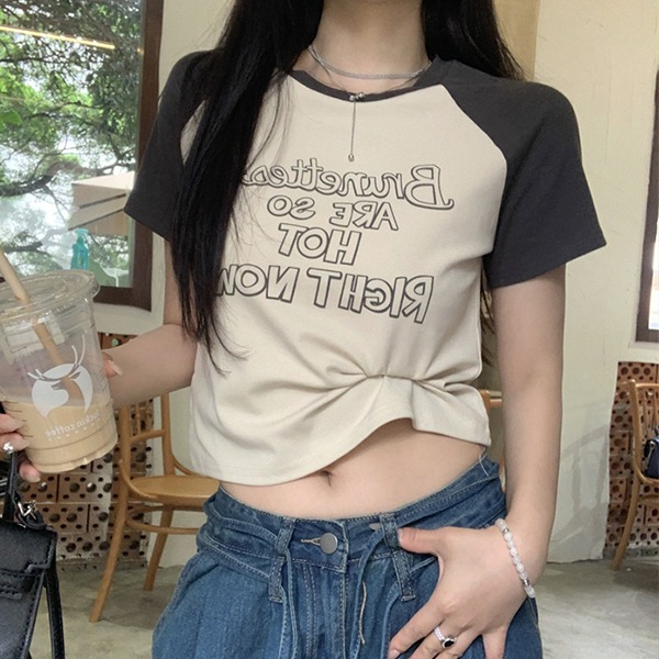 [만원의행복] 랑수아 레터링 나그랑 크롭 반팔 티셔츠