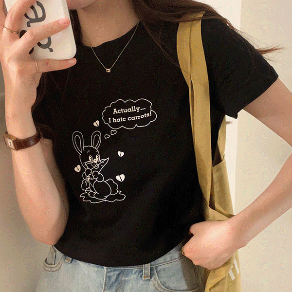 [만원의행복] 캐럿 바니 크롭 반팔 티셔츠