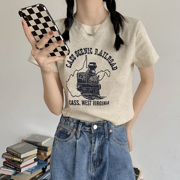 [만원의행복] 트레블 크롭 반팔 티셔츠