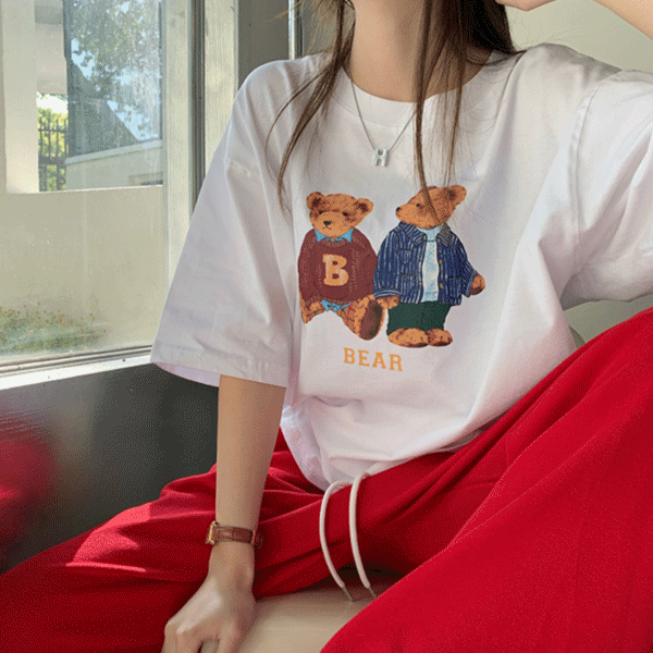 [만원의행복] 카밍 베어 프린팅 반팔 티셔츠