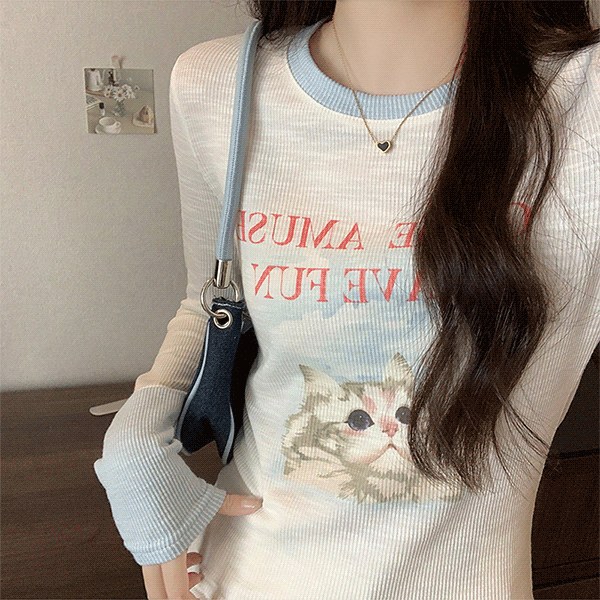 [유니크/빈티지] 포샤 캣 프린팅 슬림핏 티셔츠