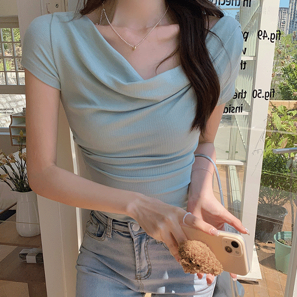 [여리여리/데이트룩] 티에 여리넥 슬림핏 반팔 티셔츠