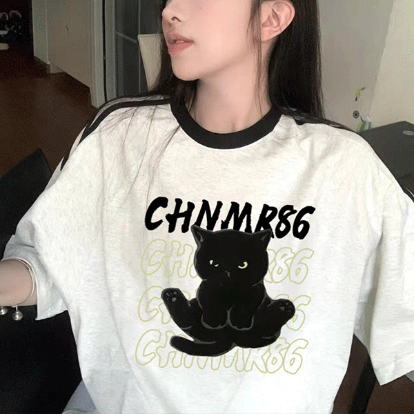 [데일리/캐주얼] 챠밍 고양이 프린팅 반팔 티셔츠