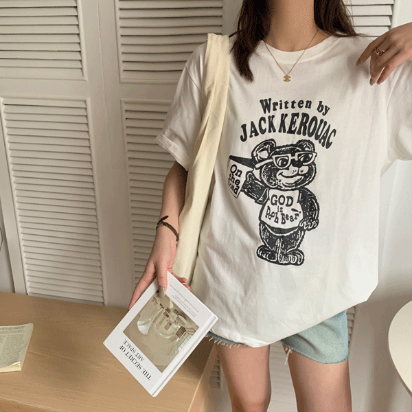[당일배송🚀/데일리/캐주얼] 지슬레 베어 프린팅 오버핏 티셔츠